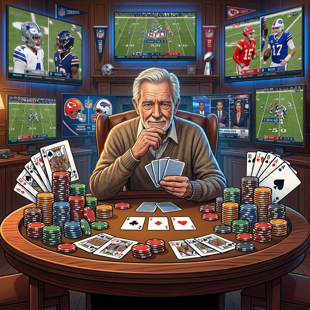 Balance scale contrasting poker chips with financial growth charts and arrows